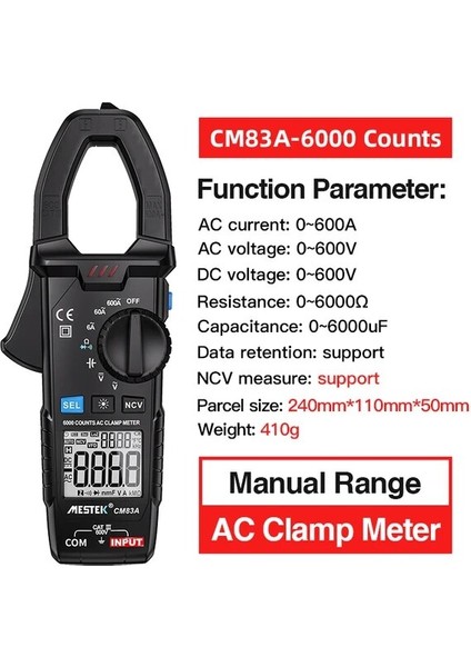 CM83A Mestek Ac Dc Dijital Pens Metre 600A Akım Multimetre Pinza Amperimetrica True Rms Yüksek Hassasiyetli Akım Kelepçesi Amperimetro (Yurt Dışından)