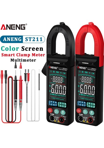 ST211 Kırmızı Aneng ST211 Dijital Pens Metre Multimetre 6000 Sayım Ac Dc Gerilim Akım Test Cihazı Araba Amp Hz Ncv Ohm Büyük Renkli Ekran Testi (Yurt Dışından)