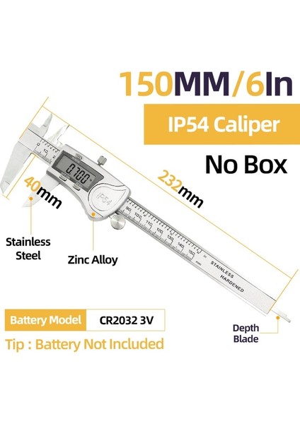 IP54 Kumpas Metal Kumpas Dijital Kumpas Paslanmaz Çelik Dijital Pakimetre Dijital Mikrometre Sürmeli Kumpaslar Metal Ölçer Ölçme Aletleri (Yurt Dışından)