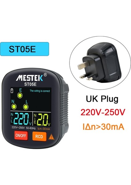 Ingiltere Tak 220V-250V Dijital Akıllı Soket Test Cihazı Rcd Güvenlik Faz Kontrolü Sıfır Canlı Tel Algılama Kaçak Elektroskop Renkli Ekran Ev Soket Test Cihazı (Yurt Dışından)