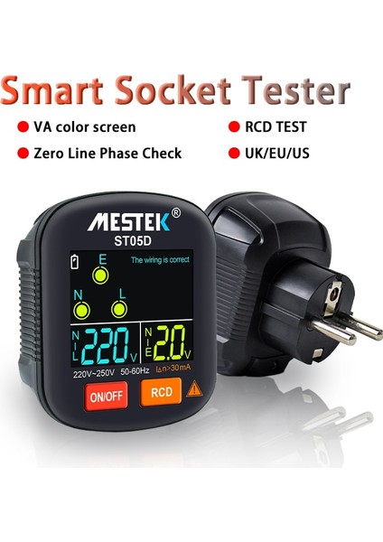 Ingiltere Tak 220V-250V Dijital Akıllı Soket Test Cihazı Rcd Güvenlik Faz Kontrolü Sıfır Canlı Tel Algılama Kaçak Elektroskop Renkli Ekran Ev Soket Test Cihazı (Yurt Dışından) fiyatları