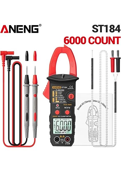 ST184 Kırmızı Aneng ST184 Dijital Multimetre Pens Metre True Rms 6000 Sayım Profesyonel Ölçüm Test Cihazları Ac/dc Gerilim Ac Akım Ohm (Yurt Dışından)