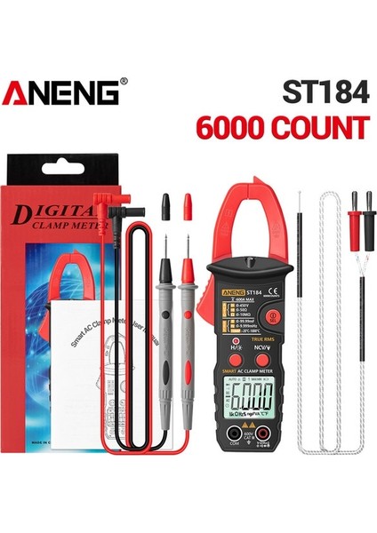 ST184 Kutulu ST184 Dijital Multimetre Profesyonel 6000 Sayım Pens Metre True Rms Ac/dc Gerilim Test Cihazı Ac Akım Hz Kapasite Ohm Testi (Yurt Dışından)