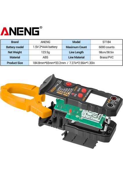 ST184 Siyah Aneng ST184 Dijital Multimetre Pens Metre True Rms 6000 Sayım Profesyonel Ölçüm Test Cihazları Ac/dc Gerilim Ac Akım Ohm (Yurt Dışından)