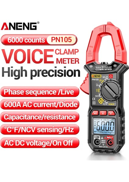 PN105 Kelepçe Taşınabilir Ampermetre Pens Metre Dijital Ekran Elektroik Akım Test Cihazı Maksimum Sayısı 6000 Laboratuvar/fabrika/ev Için Yüksek Hassasiyet (Yurt Dışından) fırsatları