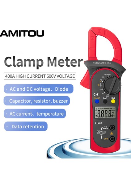 ST201 Mavi Amıtou ST202 2000 Sayım Pens Metre Dijital Profesyonel Kelepçe Multimetre Acdc Gerilim Test Cihazı Akım Ölçer Ohm Sıcaklık Amper Kelepçe (Yurt Dışından) indirimleri