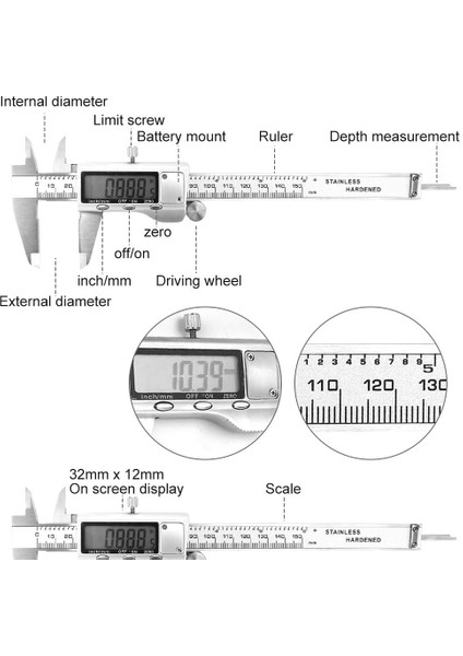 Kutu ile Siyah Esplb Paslanmaz Çelik Kumpas Elektronik LCD Dijital Sürmeli Ölçekli Kumpas 6 Inç 6 ''150MM Ölçme Aracı Kumpaslar (Yurt Dışından)