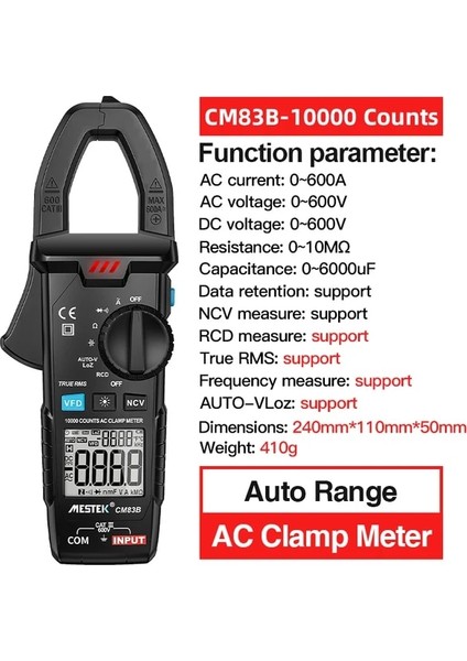 CM83B Mestek Dijital Pens Metre Pense Metre Profesyonel Multimetre Ac/dc Yüksek Akım Gerilim 600 V Ölçüm Diyot Ncv Metre (Yurt Dışından)