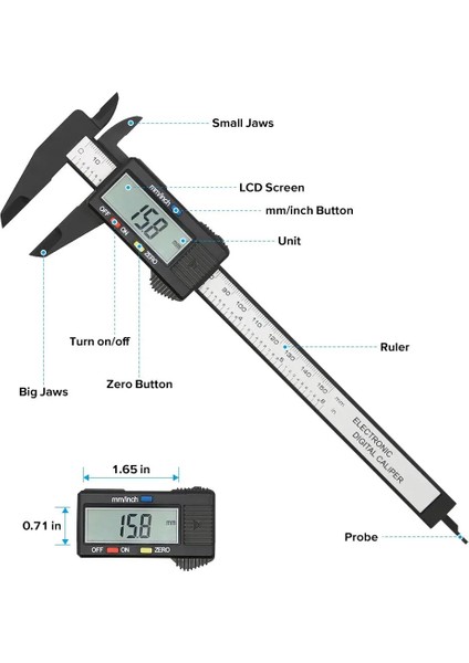 150MM Gümüş Dijital Kumpas 6 Inç Elektronik Sürmeli Kumpas 100MM Kaliper Mikrometre Dijital Cetvel Ölçme Aracı 150MM 0.1mm (Yurt Dışından)