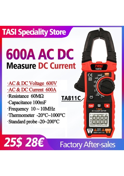 TA8315C (Ac 600A) Tası TA811A Dijital Pens Metre 6000 Sayım True Rms 1000A 600A Akım Multimetre Sıcaklık Hassasiyetli Voltmetre Otomatik Aralığı (Yurt Dışından)
