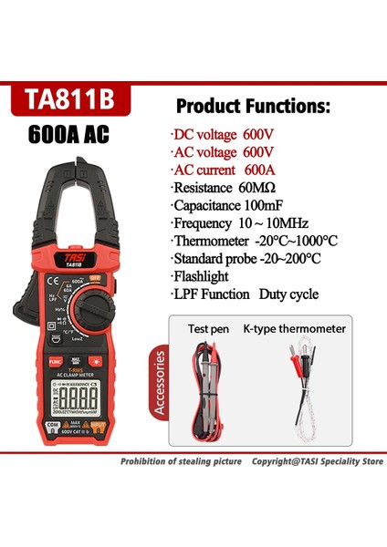 TA8315C (Ac 600A) Tası TA811A Dijital Pens Metre 6000 Sayım True Rms 1000A 600A Akım Multimetre Sıcaklık Hassasiyetli Voltmetre Otomatik Aralığı (Yurt Dışından)