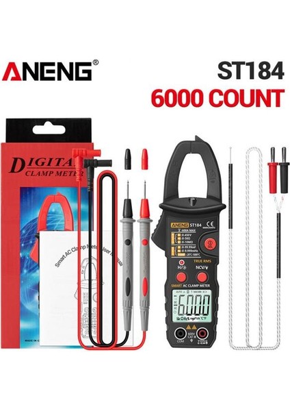 Sıyah Aneng ST184 Dijital Kelepçe Multimetre Metre 6000 Sayım Profesyonel True Rms Ac/dc Gerilim Akım Test Cihazı Hz Kapasite Ohm (Yurt Dışından)