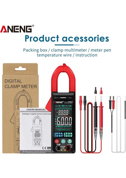 Kırmızı Aneng ST211 Dijital Pens Metre 6000 Sayım Multimetre Ac Gerilim Akım Test Cihazı Araba Amp Hz Büyük Renkli Ekran Ncv Ohm Testi (Yurt Dışından)