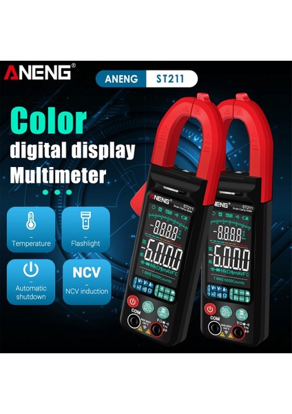 Kırmızı Aneng ST211 Dijital Pens Metre 6000 Sayım Multimetre Ac Gerilim Akım Test Cihazı Araba Amp Hz Büyük Renkli Ekran Ncv Ohm Testi (Yurt Dışından)
