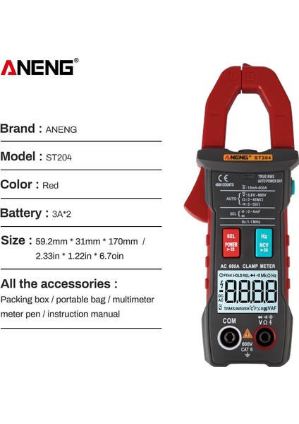 Kırmızı ST204 Amperometrik Pens Metre Voltmetre Pense Ampermetre Ncv Direnç Ölçme Pensesi Otomatik Aralığı Dijital Multimetre (Yurt Dışından) fırsatları