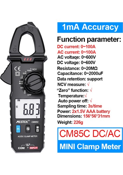 CM83B Ac Akım Pens Metre 1ma Doğruluk Mini Dijital Ac Dc Akım Dijital Pens Metre Gerilim Voltmetre 100A Ampermetre Dc Akım Pens Metre (Yurt Dışından)