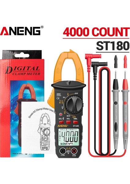 ST180 Sarı (Kutu) Aneng ST180 Profesyonel Dijital Ampermetre Pensesi 4000 Sayım Multimetre Ampermetre Gerilim Test Cihazı Araba Amp Hz Kapasite Ncv Ohm Testi (Yurt Dışından)