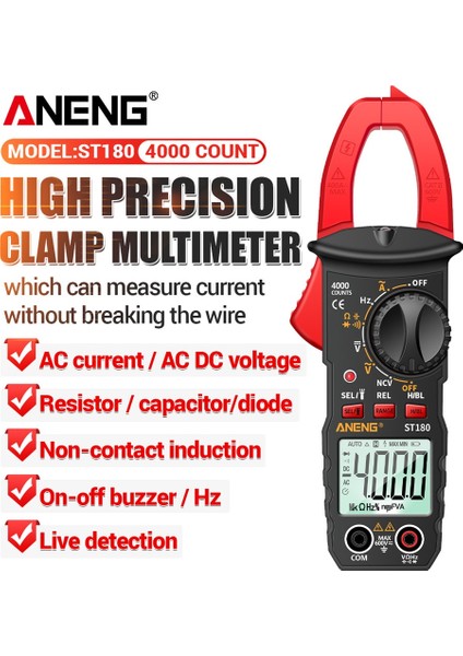 ST180 Sarı (Kutu) Aneng ST180 Profesyonel Dijital Ampermetre Pensesi 4000 Sayım Multimetre Ampermetre Gerilim Test Cihazı Araba Amp Hz Kapasite Ncv Ohm Testi (Yurt Dışından)