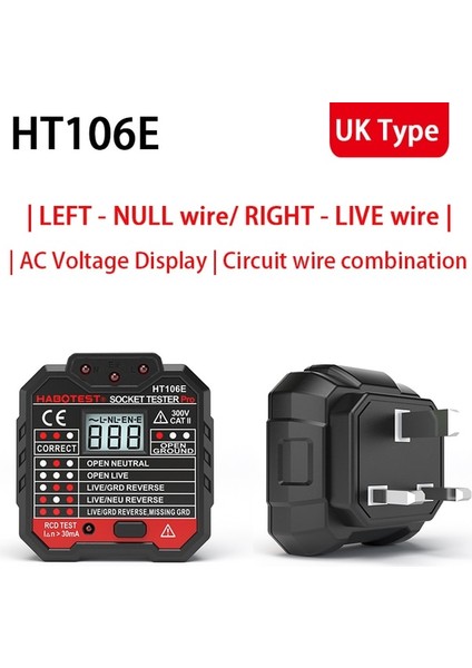 HT106E Ingiltere Soket Soket Test Cihazı Pro Gerilim Test Cihazı Elektrik Çıkışı Test Cihazı HT106 Gerilim Ölçer Ingiltere Ab Tak Devre Hattı Duvar Bulucu (Yurt Dışından)