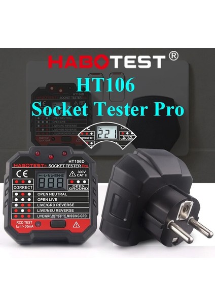 HT106E Ingiltere Soket Soket Test Cihazı Pro Gerilim Test Cihazı Elektrik Çıkışı Test Cihazı HT106 Gerilim Ölçer Ingiltere Ab Tak Devre Hattı Duvar Bulucu (Yurt Dışından)