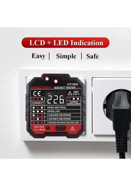 HT106E Ingiltere Soket Soket Test Cihazı Pro Gerilim Test Cihazı Elektrik Çıkışı Test Cihazı HT106 Gerilim Ölçer Ingiltere Ab Tak Devre Hattı Duvar Bulucu (Yurt Dışından)