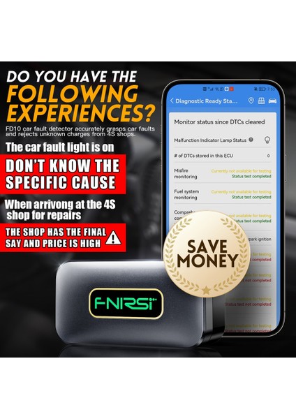 Fnırsı FD10 Araba Obd2 Tarayıcı Kod Okuyucu Temizle Hata Obd Teşhis Aracı Ios Android Bluetoothv5.1 Kontrol Motoru Işık Araba Tamir (Yurt Dışından)