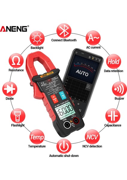 Turuncu Aneng ST207 Dijital Bluetooth Multimetre Pens Metre 6000 Sayım True Rms Dc/ac Gerilim Test Cihazı Ac Akım Hz Kapasite Ohm (Yurt Dışından)