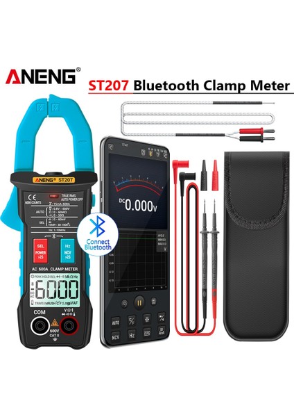 Turuncu Aneng ST207 Dijital Bluetooth Multimetre Pens Metre 6000 Sayım True Rms Dc/ac Gerilim Test Cihazı Ac Akım Hz Kapasite Ohm (Yurt Dışından)