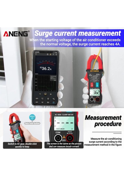 Turuncu Aneng ST207 Dijital Bluetooth Multimetre Pens Metre 6000 Sayım True Rms Dc/ac Gerilim Test Cihazı Ac Akım Hz Kapasite Ohm (Yurt Dışından)
