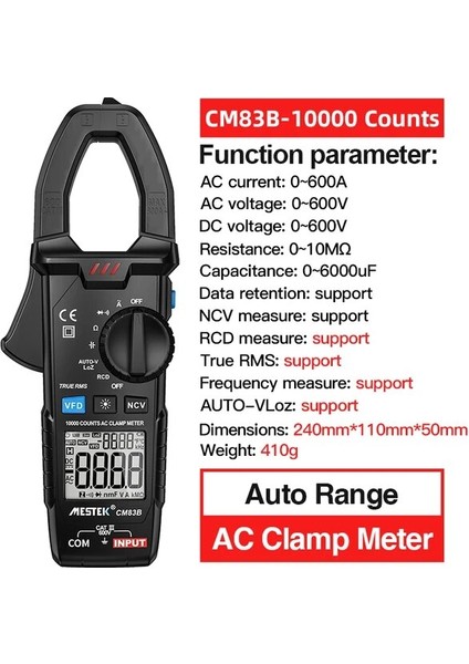 CM83B 6000/10000 Sayım Dijital Pens Metre Ac Dc 600A Akım Gerilim Manuel/otomatik Aralığı Akım Ölçer Ohm Sıcaklık True Rms Ncv Test Cihazı (Yurt Dışından)