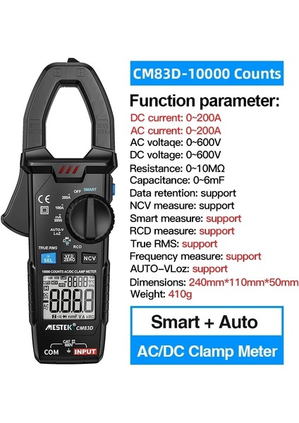 CM83B Mestek Dijital Pens Metre 600A Dc Akım Ac/dc Gerilim Ohm True Rms Otomatik Aralığı Vfd Kapasite Ncv Test Cihazı Ampermetre Multimetre (Yurt Dışından) fiyatları
