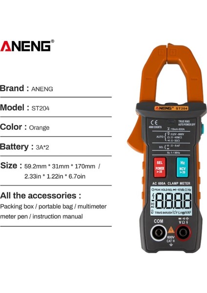 Mavi Aneng ST204 Dijital Pens Metre 4000 Sayım Dc/ac Akım Multimetre Ampermetre Gerilim Test Cihazı Araba Amp Hz Kapasite Ohm Ncv Testi (Yurt Dışından)