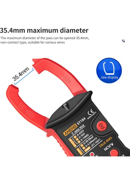 ST184 Kırmızı Aneng ST184 Dijital Multimetre True Rms 6000 Sayımlar Profesyonel Ölçüm Pens Metre Ac/dc Gerilim Ac Akım Ohm Test Cihazları (Yurt Dışından) modelleri
