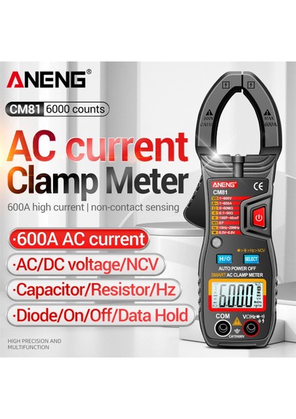 Siyah 1 Takım Taşınabilir Kelepçe Metre Dijital Multimetre Voltmetre Ohmmetre Direnç Kapasite Ac Dc Akım Gerilim Elektrik Test Cihazı (Yurt Dışından)