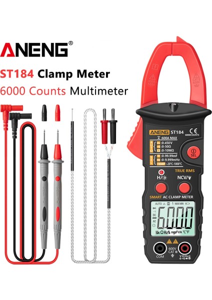 ST184 Siyah Aneng ST184 Dijital Multimetre Pens Metre True Rms 6000 Sayım Profesyonel Ölçüm Test Cihazları Ac/dc Gerilim Ac Akım Ohm (Yurt Dışından)