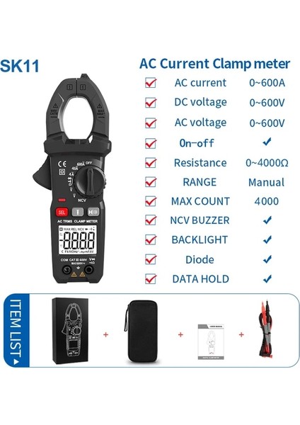 SK11 -Manuel Aralığı Fuyı 219 Dijital Pens Metre Dc/ac Akım Gerilim 6000 Sayım Multimetre Pense Ampermetre Test Cihazı Sıcaklık Hz Kapasite Ncv Ohm Testi (Yurt Dışından)