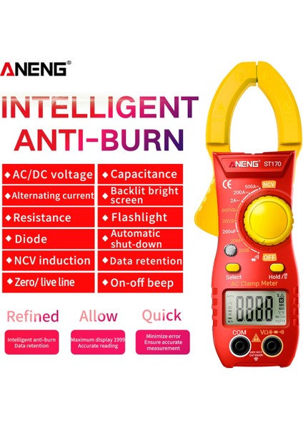Siyah Aneng ST170 Akıllı Pens Metre 1999 Sayımlar Otomatik Değişen Dijital Multimetre LCD Ekran Ac Dc Gerilim Ac Akım Test Cihazı (Yurt Dışından)