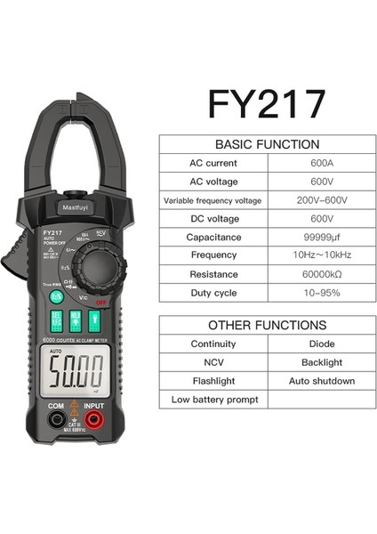 FY217 Fuyı Ac Dc Dijital Pens Metre Multimetre Pinza Amperimetrica True Rms Yüksek Hassasiyetli Kapasite Ncv Ohm Hz Test Cihazı (Yurt Dışından)