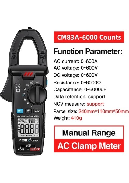 CM83A Mestek Dijital Pens Metre Ac Dc Akım Gerilim Otomatik Aralığı Akım Ölçer Test Cihazı Ampermetre Multimetre Ture Rms Haneli Metre Kelepçe (Yurt Dışından)