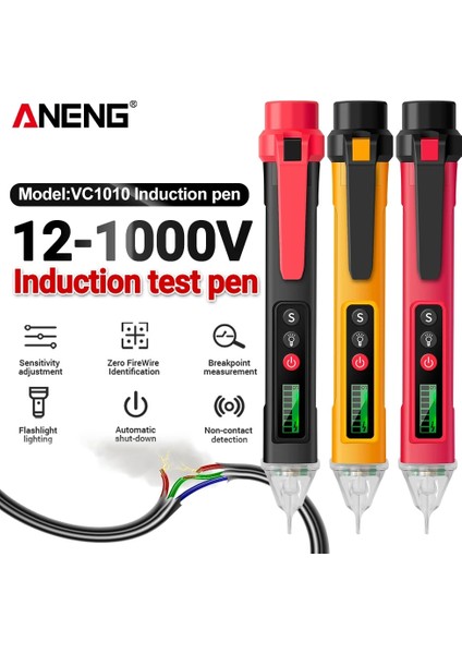 VD1010 Siyah Aneng VC1010 Dijital Gerilim Dedektörleri 12-1000V Volt Akım Elektrik Test Kalemi Ac/dc Temassız Kalem Test Cihazı Ölçer 2020 Yeni (Yurt Dışından)