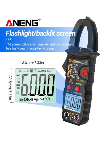ST184 Kutulu ST184 Dijital Multimetre Profesyonel 6000 Sayım Pens Metre True Rms Ac/dc Gerilim Test Cihazı Ac Akım Hz Kapasite Ohm Testi (Yurt Dışından)