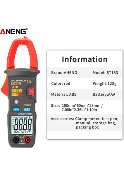 ST183 Aneng ST183 Dijital Pens Metre Ac Akım 6000 Sayım True Rms Multimetre Dc/ac Gerilim Test Cihazı Hz Kapasite Ncv Ohm Testleri (Yurt Dışından)