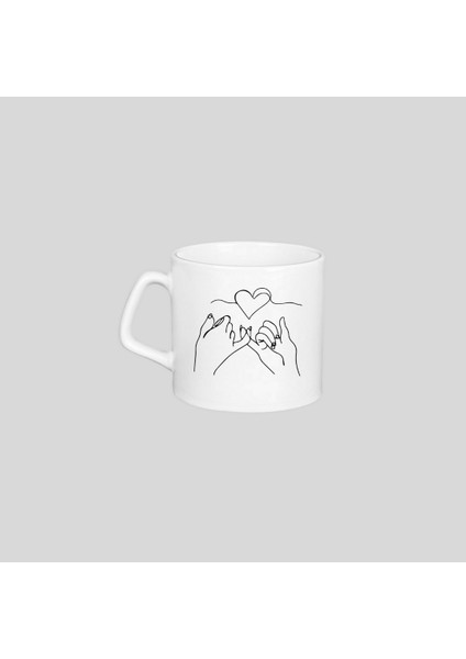 Black Illustrated Lineart Hand Valentine's Day Mug Tasarımlı Afilli Kupa Bardak