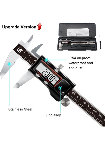 IP54 Su Geçirmez Paslanmaz Çelik Elektronik Dijital Sürmeli Kumpas 6 Inç 0-150MM Metal Mikrometre Ölçme Aracı Dijital Cetvel (Yurt Dışından)