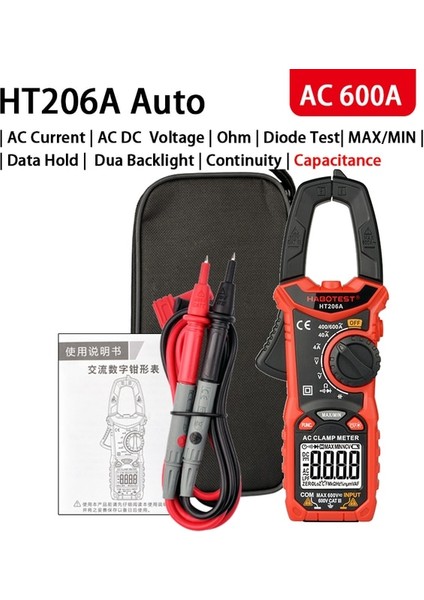 HT206A Ac Metre Profesyonel Kelepçe Multimetre Trms Diyot Lpf Kelepçe Metre Multimetro 600A Pense Ampermetre Pinza Amperimetrica Gerilim Test Cihazı Aracı (Yurt Dışından)