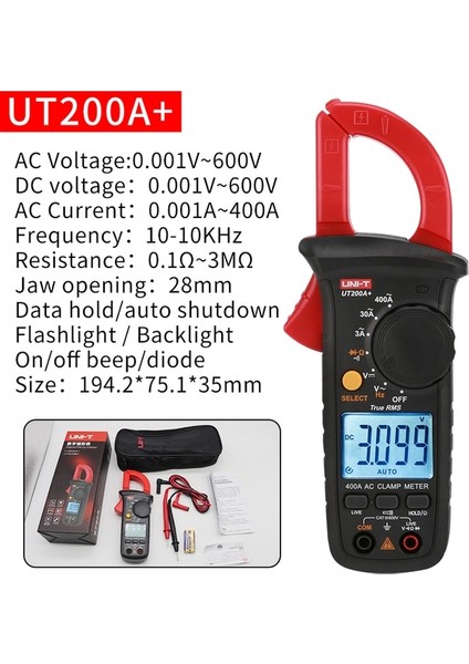 UT200A Plus Unı-T UT200A+ UT200B+ Dijital Ac Dc Gerilim Kelepçesi Multimetre True Rms 400-600A Otomatik Aralık Voltmetre Direnç Testi (Yurt Dışından)