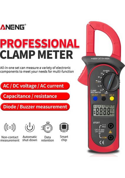 ST201 Kırmızı Aneng ST201 Dijital Kelepçe Multimetre Direnç Ohm Test Cihazı Ac Dc Kelepçe Ampermetre Transistör Test Cihazları Voltmetre D Kontak Lcr Metre (Yurt Dışından)