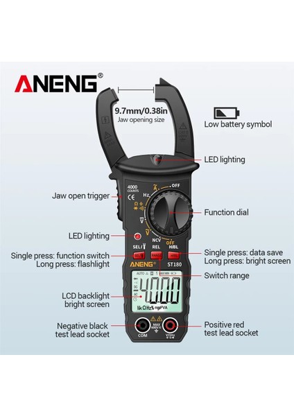 Kırmızı Aneng Ac Dijital Pens Metre Dc/ac Akım 4000 Sayım Multimetre Pens Metre Ampermetre Gerilim Test Cihazı Ncv Ohm Aracı Hz Test Cihazı 2022 (Yurt Dışından)