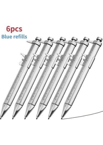 6 Adet Mavi Yedekler 2-6 Adet Kaliper Kalemler 0-100MM Sürmeli Kumpas Rulo Tükenmez 1mm Plastik Öğrenci Kırtasiye Hediye Sürmeli Kumpas Ölçme Aracı (Yurt Dışından)