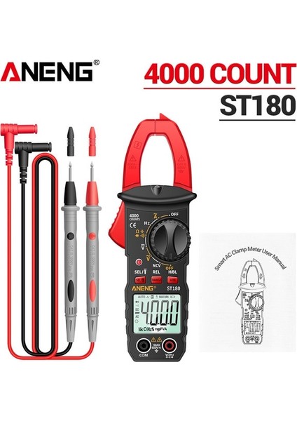 Kırmızı ST180 Aneng ST184 180 Dijital Kelepçe Multimetre Metre 6000 Sayım Profesyonel True Rms Ac/dc Gerilim Akım Test Cihazı Hz Kapasite Ohm (Yurt Dışından)